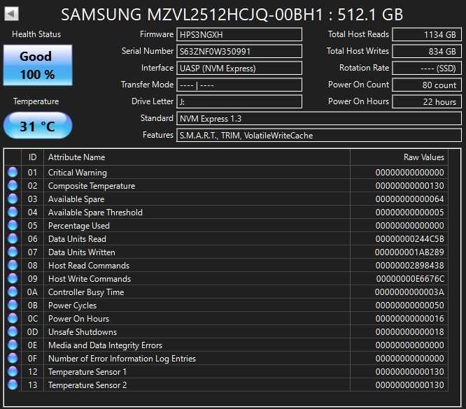 SSD Samsung PM9A1 512GB M.2 PCIe Gen4x4