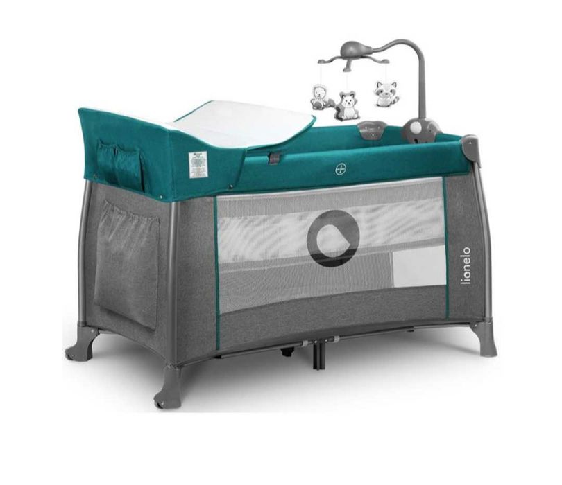 Lionelo Сгъваема бебешка кошара THOMI Turquoise 2 нива
