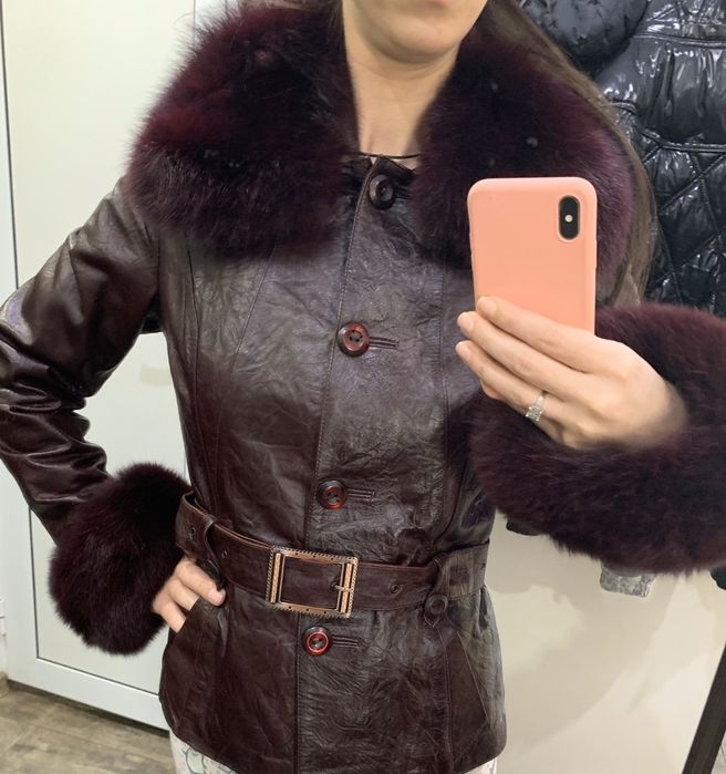 Палто естествена кожа и естествен косъм