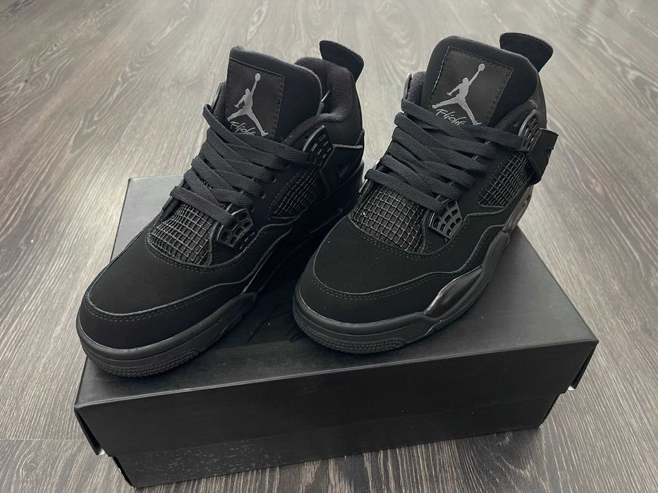 Adidasi NIKE Air JORDAN 4 Retro Black Cat Premium din Piele la Cutie