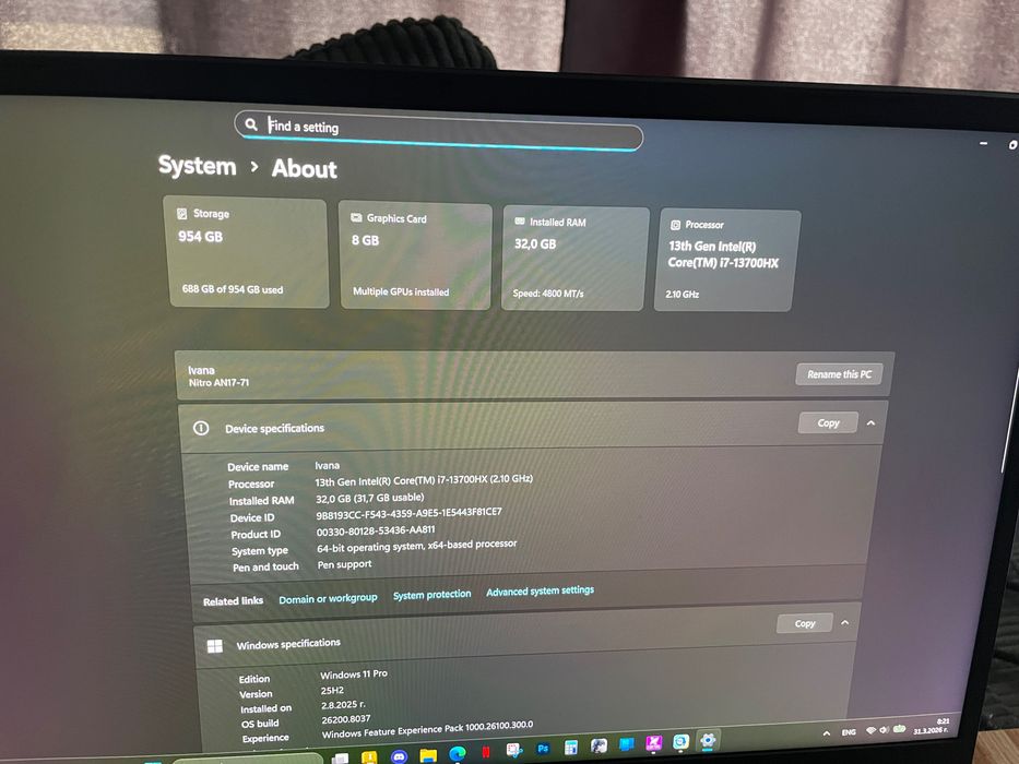 Acer Nitro 17 / i7-13700HX / RTX 4060 / 32GB RAM / 1TB SSD / 165Hz