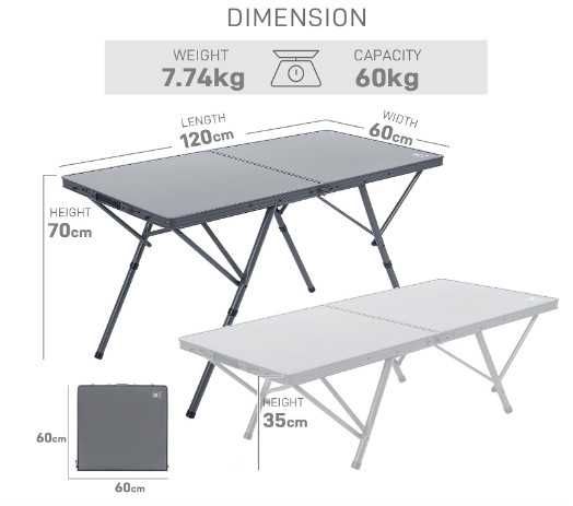 Сгъваема къмпинг маса EVER ADVANCED 120 x 60 см, за 4-6 души
