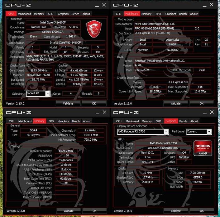 PC gaming i3 14100F/ RX 5700 8GB/ 16 Gb RAM ddr 4/ SSD M2 512GB