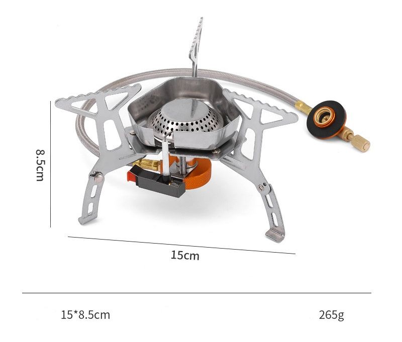 Туристическая горелка со шлангом и ветрозащитой мощная компактная