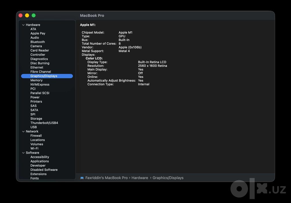 MacBook Pro M1 13inch 16/512 sotuvda