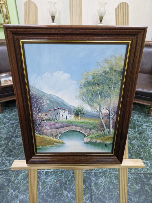 Чудесна антикварна белгийска картина масло върху платно