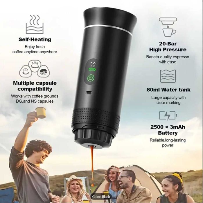 Преносима кафемашина 3 в 1 , 20 бара, Нов модел! Съвместима с капсули