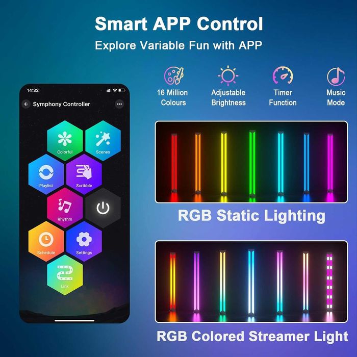 Set 2 lampi LED RGB SMART,42cm,APP+Tele+Music Sync, REDUS de la 275RON