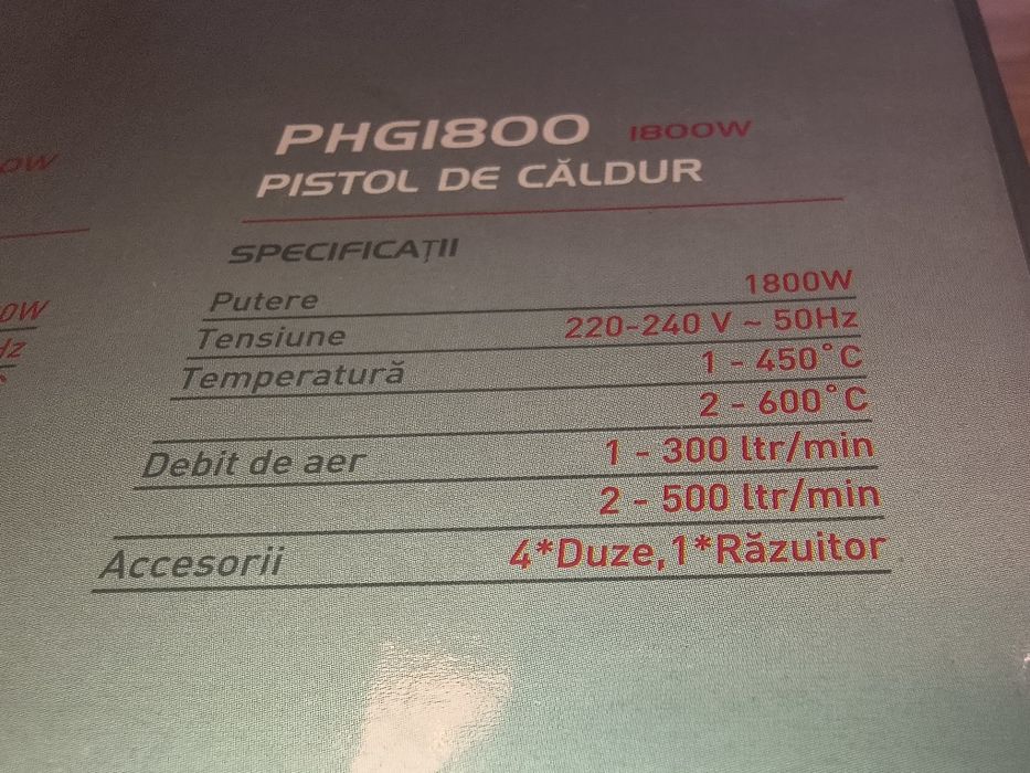 Pistol aer cald ,temperatura maximă 600 grade C,două trepte de putere