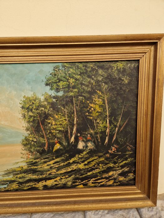 Страхотна голяма антикварна авторска картина масло