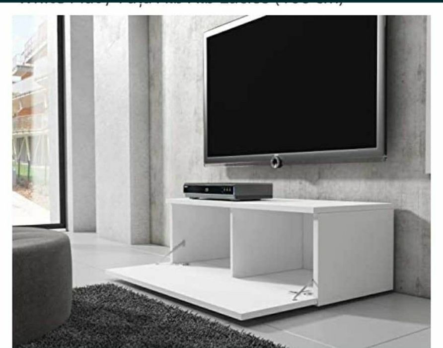 COMODA TV Stand Boston Body White Mat / Față Alb Alb Lucios (100 cm)