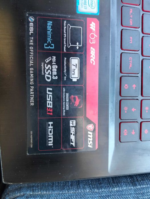 Laptop MSI gaming GTX1050 8Gb Ram i7 12core