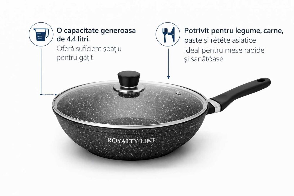 Wok din aluminiu turnat cu acoperire marmura 30 cm Royalty Line