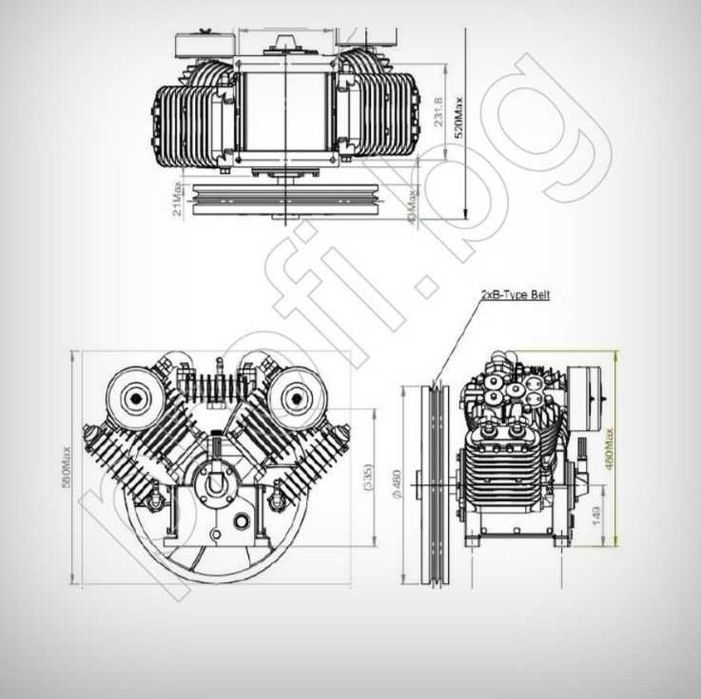 Бутална маслена Компресорна Глава от 100 до 500 литра от 8 до 15 бара