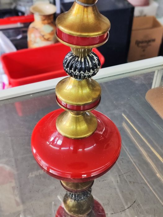 Месингов свещник с червен бакелит