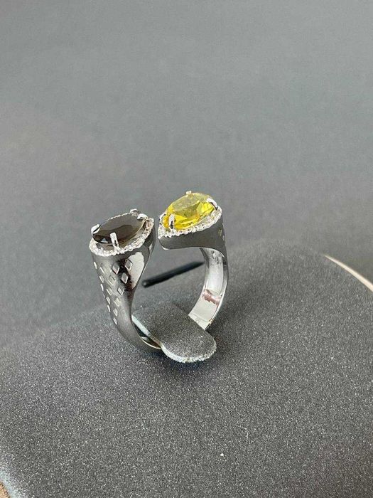 Золотое кольцо, цитрин, раухтопаз 16 размер