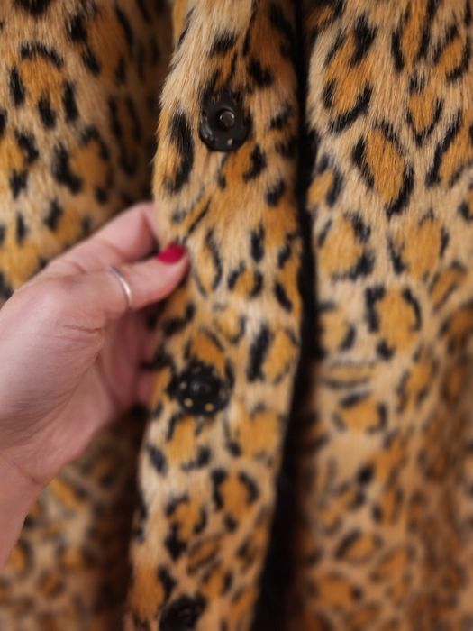 Palton midi de blana artificiala leopard / animal print