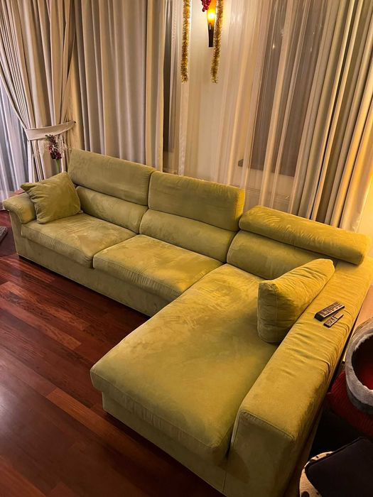 Coltar confortabil verde/oliv, 3+ locuri, material textil moale