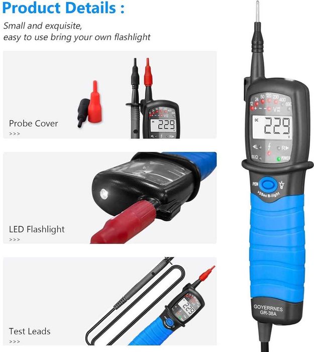 Цифров мултицет тип писалка-2-полюсен с LCD дисплей и фенерче