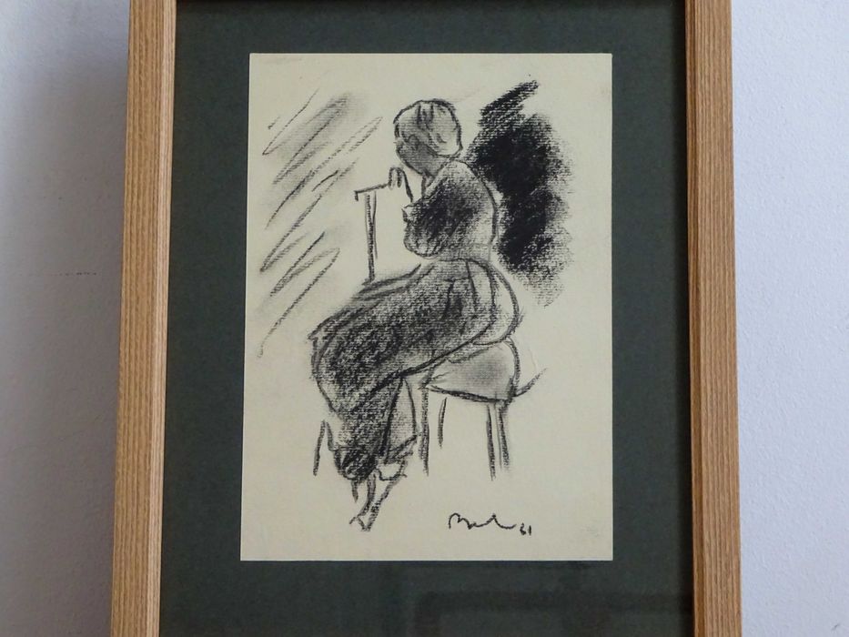 Corneliu Baba, ’Tataroaica pe fotoliu’|Tablou vechi, carbune pe hartie