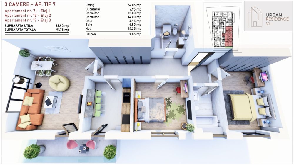 Apartament 3 camere in bloc nou cu lift si parcare