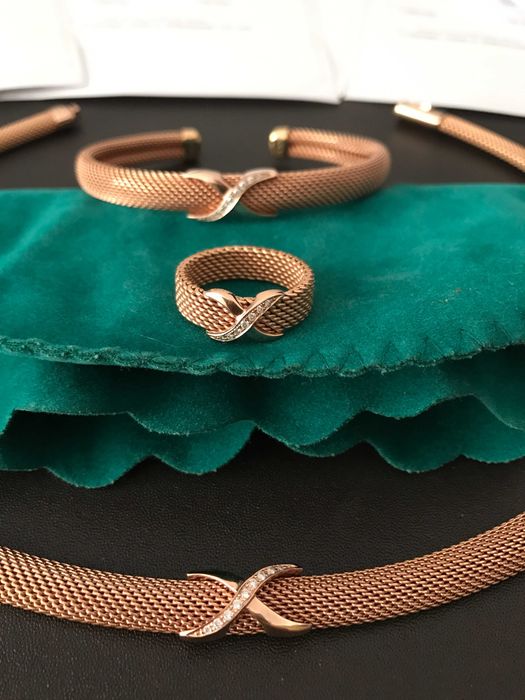 Set bijuterii Aur CÉDÉ Creation Milanaise Rose PVD 750/R 18k Colier bratara inel cu diamante cu certificate si chitante a costat 3155 euro FAC SCHIMB