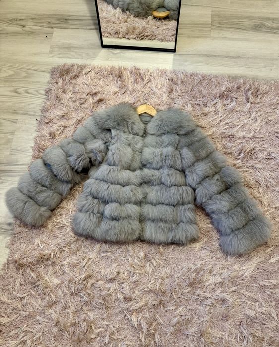 Haina de naturala 3 in 1 de vulpe gri argintie marimea S