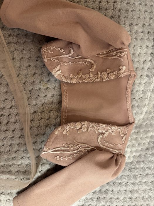 Set rochie roz, bolero si caciula elegante botez bebe marime 62