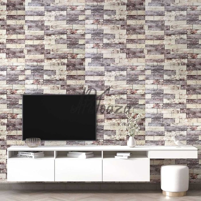 Самозалепващ тапет двуцветен камък в бежово 3d тапети за стена