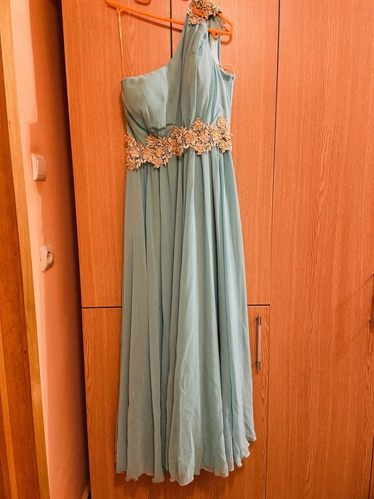 Rochie lunga de ocazie din voal 42 turcoaz