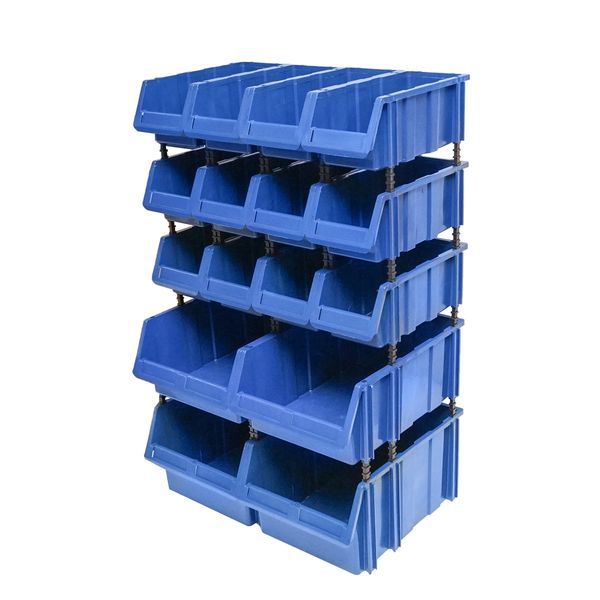 Стойка с 16 кутии за съхранение/организация, синя пластмасова кутия, 6