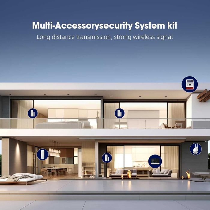 Set alarma wireless casa PGST GSM 2GWiFi,Kit 21 alarme 1 alarma sirena,8 senzori usi ferestre,3 telecomenzi,Compatibil cu Alexa si Google Assistant