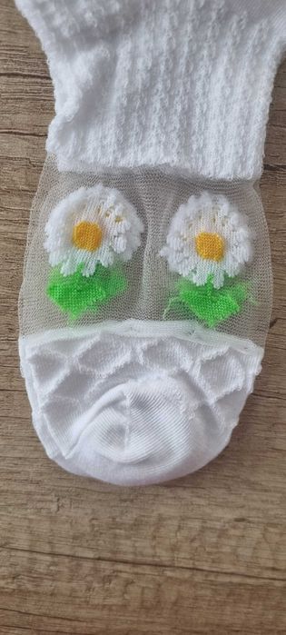 4 бр. нежни прозрачни бели чорапки с маргаритки, one size