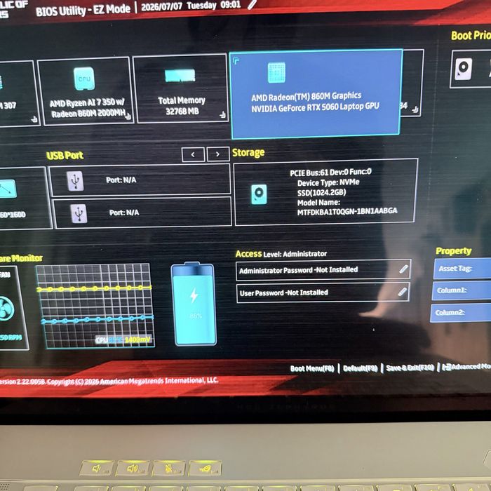 ASUS ROG Zephyrus G16/240Hz OLED 2.5K/AI 7 350/RTX 5060/32GB DDR5/1TB