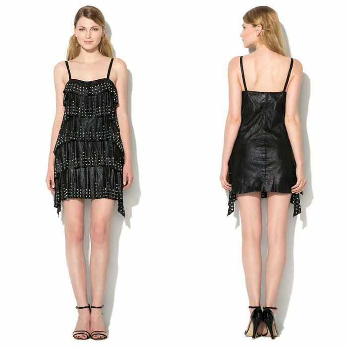 JUST CAVALLI – Къса рокля от ест. кожа и декоративни капси S/40 нова