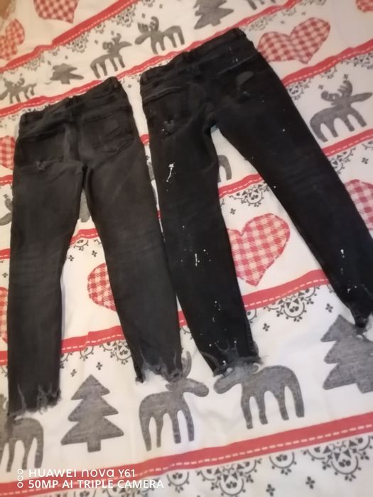 Дамски дънки сиви, Zara Jeans с накъсан ефект, размер 38