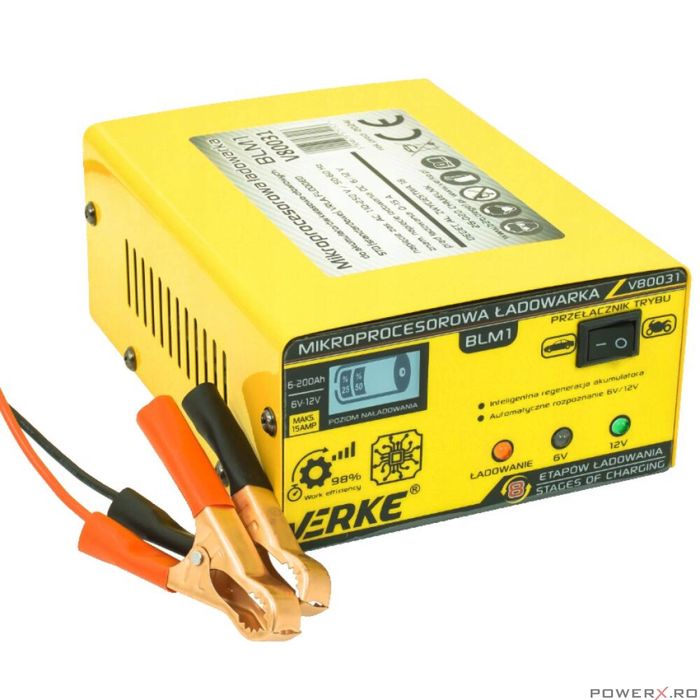 Redresor auto cu microprocesor, 6/12 V 15A, incarcare in 4 etape,