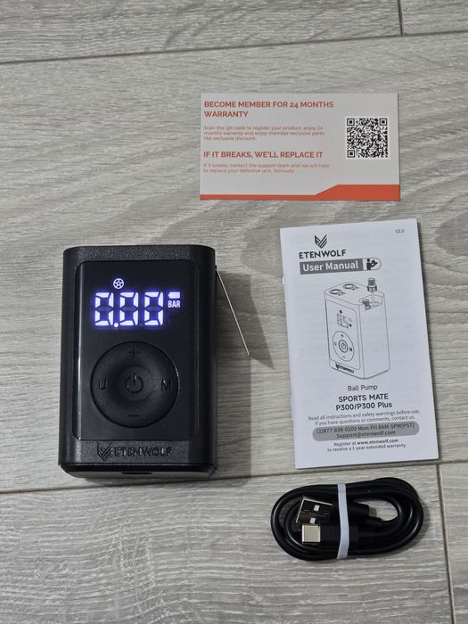 Pompă electrică ETENWOLF pentru mingi cu manometru – Neagră