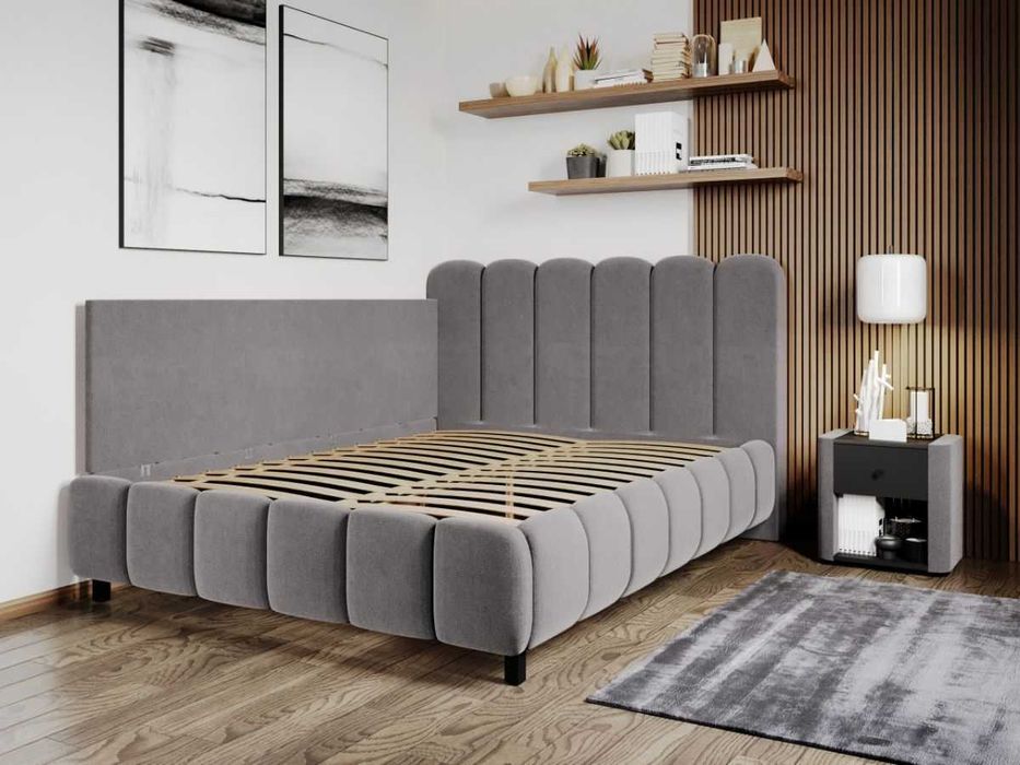 Pat Tapitat de colt Bari Gri Velluto 16 cu somiera fixa