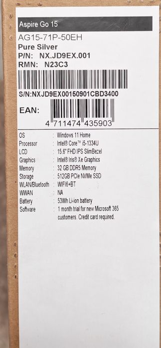 Acer Aspire GO 15 AG15-71P-50EH