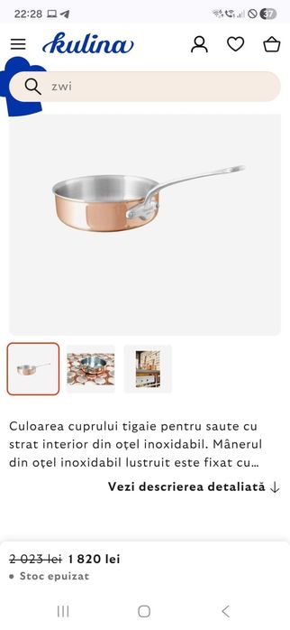 Tigaie pentru saute M´6S 24 cm, cupru, Mauviel