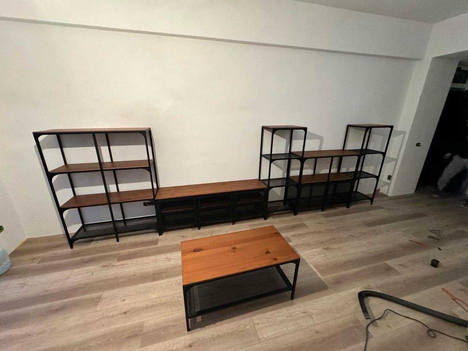 Mobilier din metal si lemn masiv stil industrial 6 piese NOU !