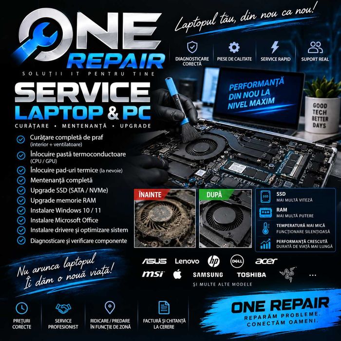 SERVICE LAPTOP & PC – Curatare , Mentantat si  UPGRADE | ONE REPAIR
