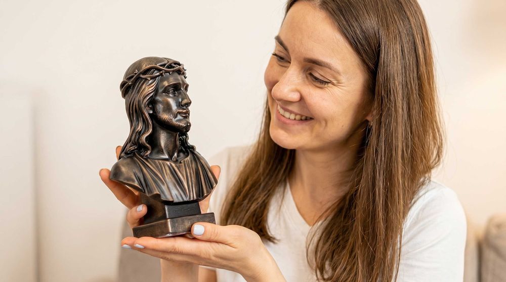 Statueta Bust Iisus Hristos Statuie din Rasina Bronz Antichizat Facuta in Romania