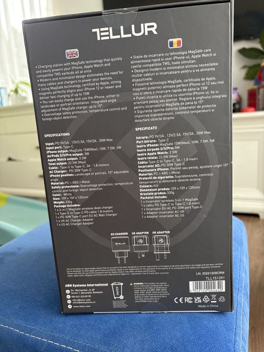 Statie incarcare Magsafe TELLUR 3 in 1 wireless (nou nefolosit)
