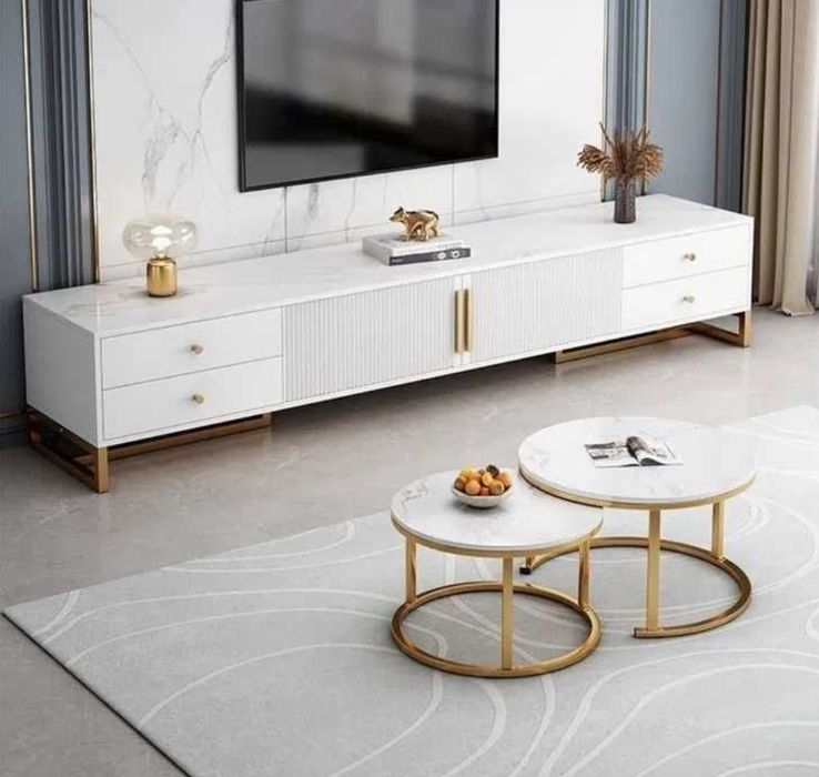 Тумба под ТВ «WhiteGold» 180×30×40 — белый с золотыми ножками