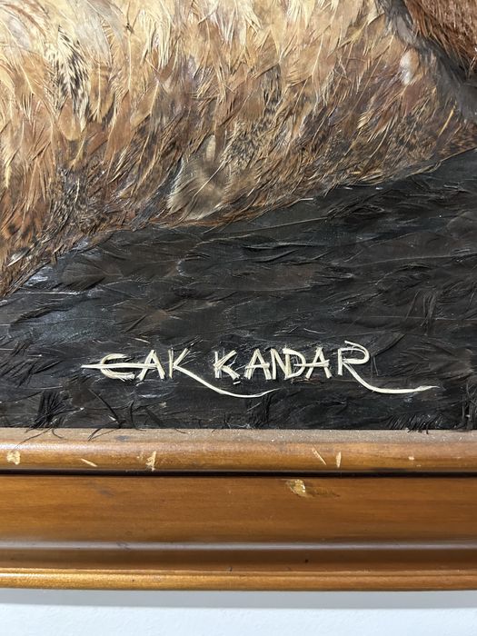 Tablou original din pene semnat Cak Kandal - Feather Art Indoneziană 87/67 cm