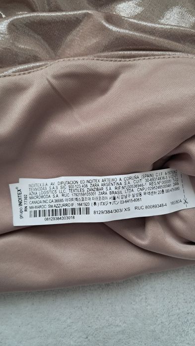 Rochie Zara aurie strapless mini XS – bodycon, efect satinat, party