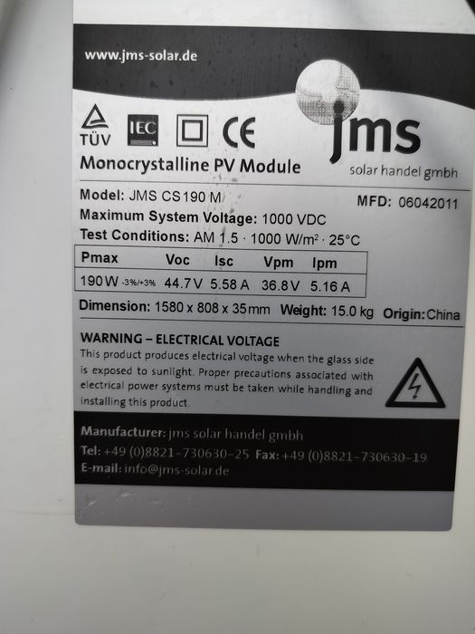 Panouri fotovoltaice monocristaline 190w