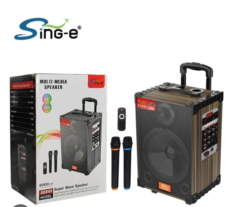 Портативная BLUETOOTH колонка JQS 912S Караоке + 2 микрофона